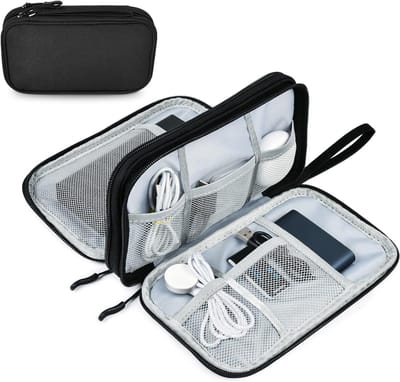 Draagbare Elektronica Accessoires Tas met Compartimenten en Netvakjes voor Externe Harde Schijven en Kabels, Zwart Reistas (L)