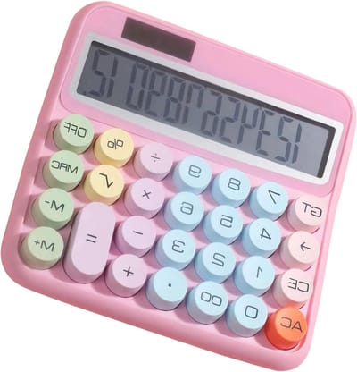 Bureau Rekenmachine - Grote Optelmachine - Bedrijfsadministratie - 12 Cijfers Groot LCD - 15.3x14cm - Roze