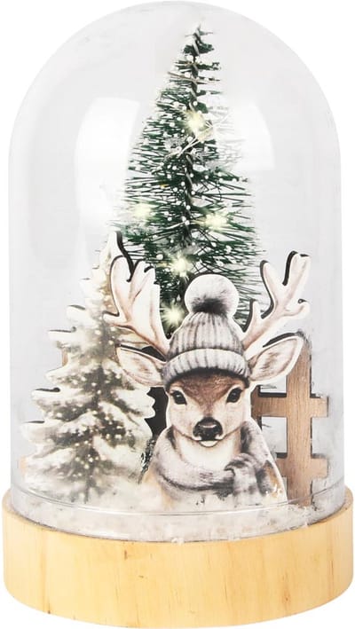 Dekoratief | Globe 'Winter Deer', naturel, glas/hout, LED, 9x9x14cm | A255486