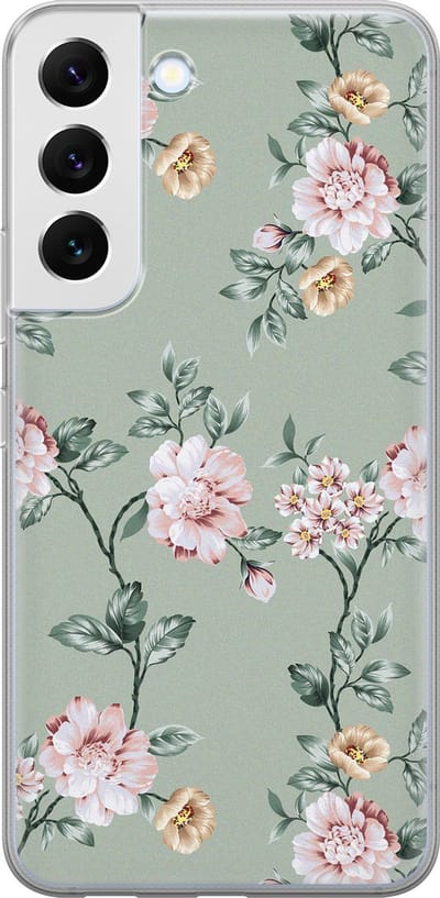 Leuke Telefoonhoesjes - Hoesje geschikt voor Samsung Galaxy S22 - Bloemetjes - Soft case - TPU - Bloemen - Groen