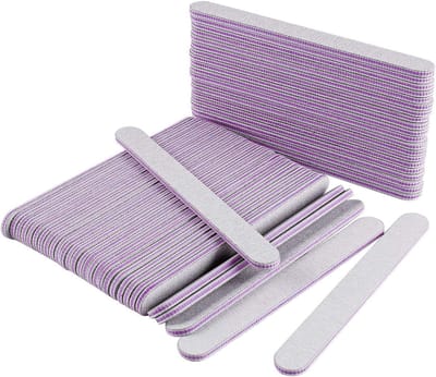 50 Stuks Vijl voor Nagels 180/100 Dubbelzijdige Nagelvijl van Amaril Papier - Rechthoekige Vorm in Grijs/Paarse Kern