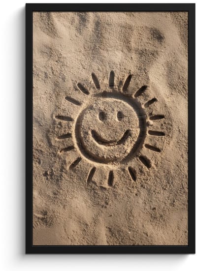Poster in lijst - Fotolijst 40x60 cm - Posters - Gezichtje - Zon - Zand - Getekend - Posterlijst zwart - Decoratie - Wanddecoratie woonkamer - Muurdecoratie slaapkamer