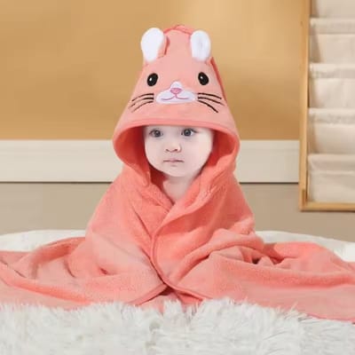 Fleece Badcape met Capuchon 'Kat' - Roze - Coral Fleece - 80x80cm - Baby - Peuter - Meisje - Jongen