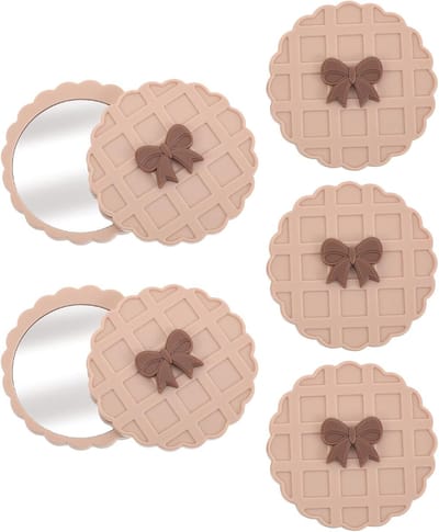 Reisspiegel Set - Compacte Make-up Spiegels - Onderweg Bijwerken - Dubbelzijdig Wafelpatroon - 5 Stuks - Beige