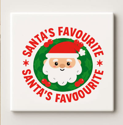 Santa’s Favourite Kersttegel – 15x15cm Keramische Wanddecoratie – Schattig Kerstman Ontwerp voor Feestelijke Woondecoratie & Cadeau