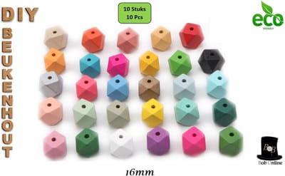 Bob Online ™ - 10 Stuks - 16mm Gekleurde Geometrische Beukenhout Kralen met ca. 3.5mm Gaatje – Achthoekige Kleurrijke Houten Kralen -  Geschilderde Houten Kralen – Painted Geometric Beech Wood Beads – Sieraden Kralen – Hobby Houten Gekleurde Kralen