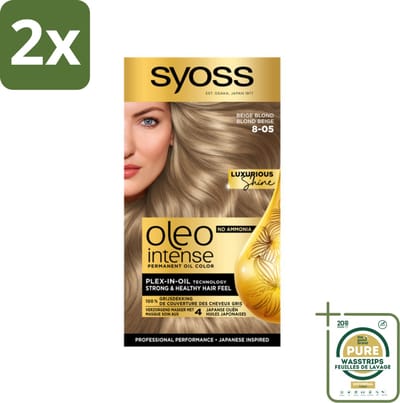SYOSS - Oleo Intense 8-05 Beige Blond - Haarverf - Zonder Ammoniak - Grijsdekking - Langdurige Kleur - Voordeelverpakking - 2 stuks - Haarkleur zonder ammoniak - Olie-formule