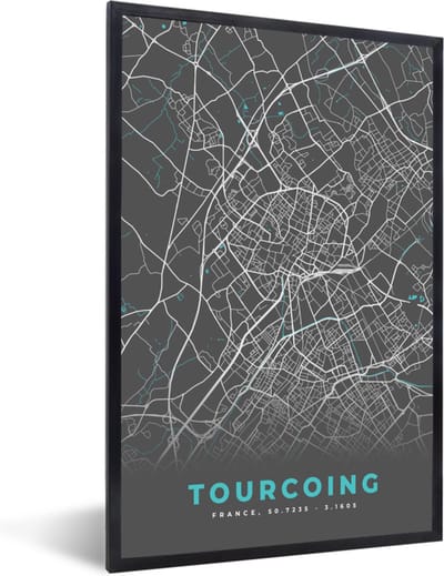 Fotolijst incl. Poster - Frankrijk - Stadskaart - Kaart - Plattegrond - Tourcoing - 40x60 cm - Posterlijst