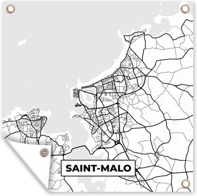 Tuin poster Frankrijk – Saint-Malo - Plattegrond – Stadskaart – Kaart - Zwart wit - 200x200 cm - Tuindoek
