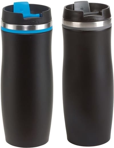 Cuisine Elegance Warmhoudbekers - 2 stuks - zwart/grijs en zwart/blauw - 400 ml - thermosbekers