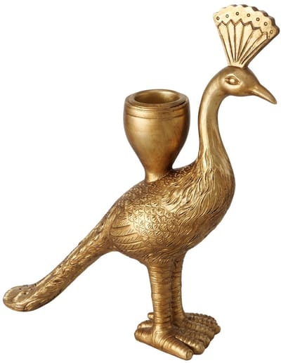 Kandelaar goud in de vorm van een pauw staand 18 cm Boltze