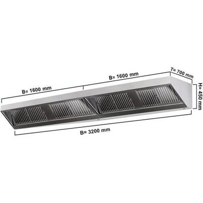 GGM Gastro Wandhaube - 3200mm - mit Filter & Lampe Zilver