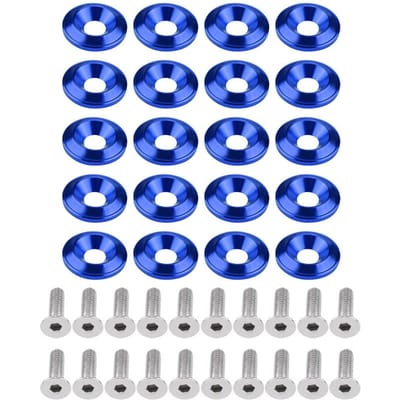 20 Pièces Rondelle Boulon d'Aile de Pare-chocs en Aluminium Kit d'Habillage Compartiment Moteur Bleu bleu