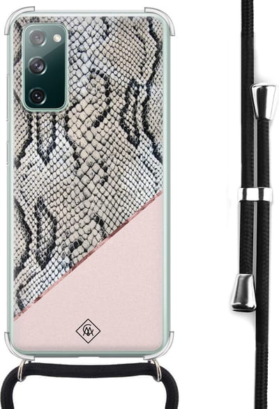 Casimoda® hoesje met koord - Geschikt voor Samsung S20 FE - Snake Print Roze - Afneembaar koord - Siliconen/TPU - Roze
