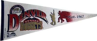 USArticlesEU - Denver Nuggets - Colorado - Vintage - NBA - Vaantje - Basketball - Sportvaantje - Pennant - Wimpel - Vlag - Wit - 31 x 72 cm