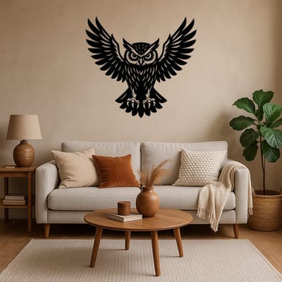 BR2Laser Vliegende uil – Wanddecoratie – Lasergesneden Hout – Dierenkunst – 75 cm Breed