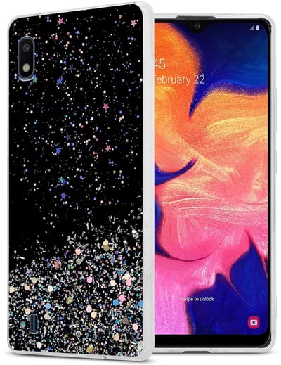 Cadorabo Hoesje geschikt voor Samsung Galaxy A10 / M10 in Zwart met Glitter - Beschermhoes van flexibel TPU silicone met fonkelende glitters Case Cover Etui