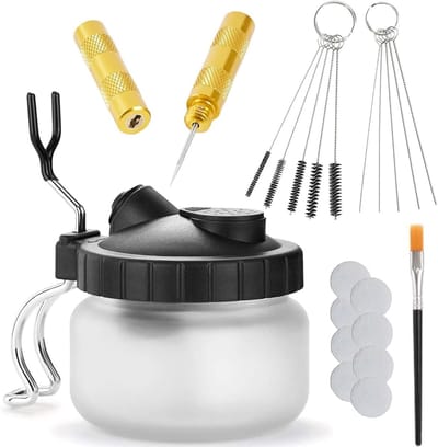 Complete Airbrush Reinigingsset met Borstels, Naalden, Scraper en Filterpads voor Optimale Schoonmaak