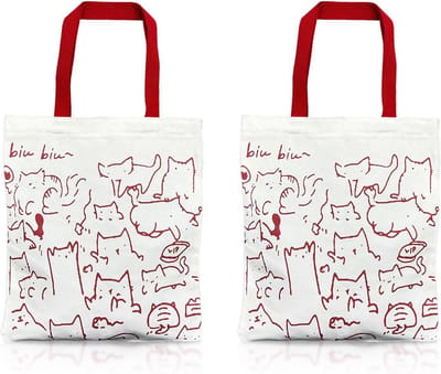 Set van 2 Canvas Draagtassen met Ritssluiting voor Kattenliefhebbers
