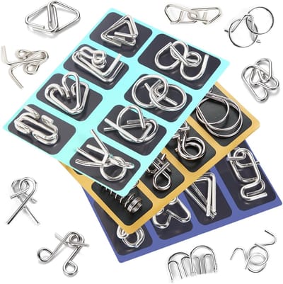 Metalen Puzzels - Denksport Spelletjes - Logica Trainen - 24 Unieke Designs - 300 gram