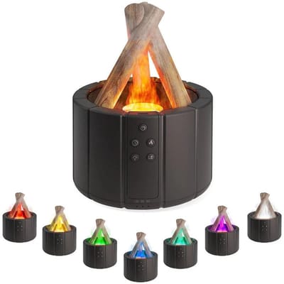 luchtbevochtiger- luchtbevochtiger slaapkamer- Vlammenvuur - 250 ml - Afstandsbediening - Stille vlambevochtiger - Aromatherapie etherische olie diffuser met timer - Met warm licht in de vorm van een vuur en 7 gekleurde lampjes - Stil（Zwart-15*15）