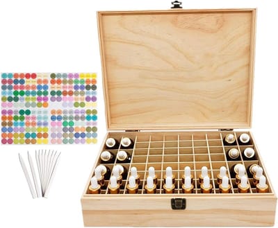 Essentiële olie opbergdoos van hout met 25 gaten voor geurige oliën en aromatherapie accessoires, 34x28x8 cm