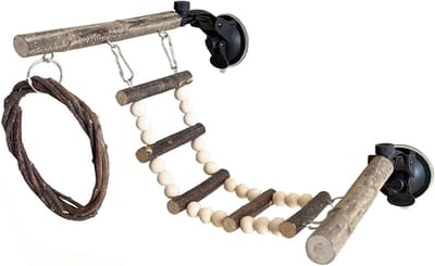 Papegaai Ladder - Vogel Klimbrug - Vogel Fitness - Flexibele Zuignap - 24.4L x 18.8B x 8.4H cm - Meerkleurig