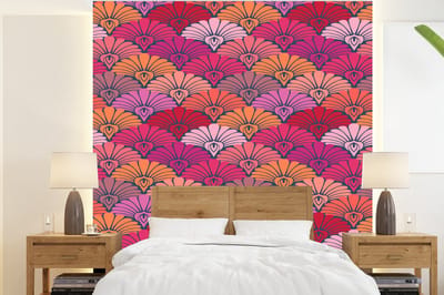 Behang - Fotobehang Patronen - Art Deco - Roze - Bloemen - Breedte 220 cm x hoogte 240 cm