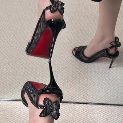 Vissenbekkant Rode Zool Hoge Hakken Voor Vrouwen Met Sexy Vrouwelijke Smaak Na Striklijn Met Sandalen Zomer 38 black
