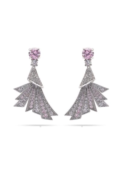 AVANT-GARDE PARIS Drop earrings - geometrisch design met roze edelsteen - 1 paar - rhodium plating en kristallen accenten