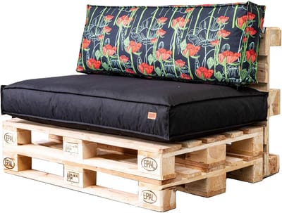Tuinkussen Set - Palletkussens - Loungen Buiten - Waterdicht & UV-beschermend - 120x65x10 cm - Zwart & Klaprozen