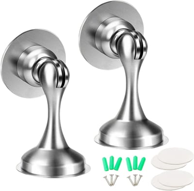 2 stuks - Deurstop - magnetische deurstoppers - deurstopper van roestvrij staal - sterke magnetische deurstopper - met lijm en schroeven - voor gang, slaapkamer, keuken, badkamer - 80*55*55 cm - zilver