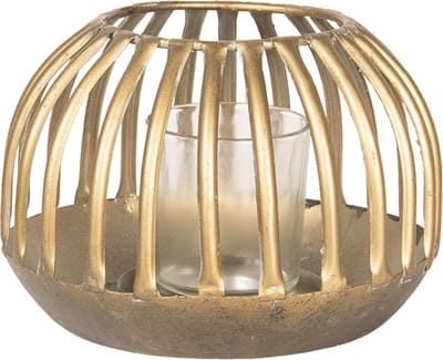 Clayre & Eef Windlicht Ø 15x10 cm Goudkleurig Metaal