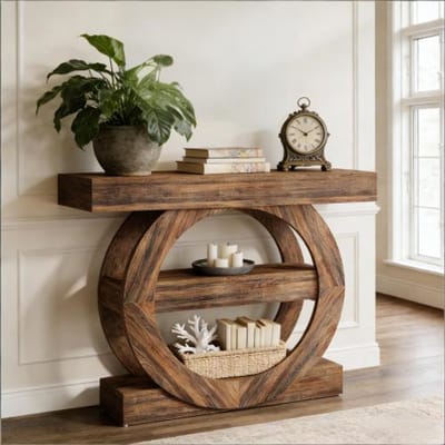 MIVRAY Consoletafel - Drielaags Open Opbergrek Voor Hal En Woonkamer - Houtlook - Rustiek Bruin - 105x30x85 Cm