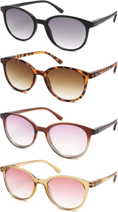 Leesbril voor dames - 4 stuks, anti-blauw licht, zonnebril met etui