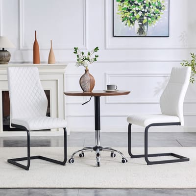 MIVRAY Eetkamerstoelen - Set Van 2 Met Hoge Rugleuning En Ruitstiksel - Voor Eetkamer En Woonruimte - Wit Zwart