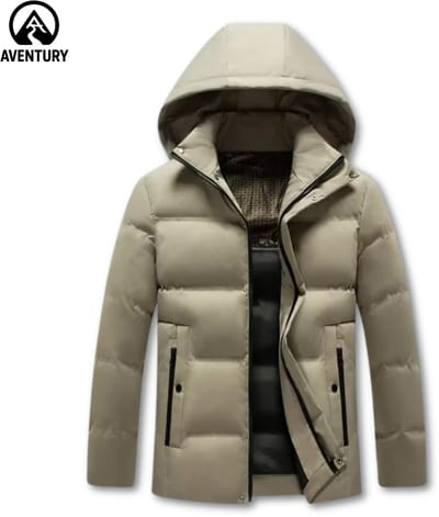 Winterjas Heren - Warme Puffer Jas - Waterafstotend - Winddicht - Met Capuchon - Comfortabele Pasvorm - Outdoor - Casual - Khaki - L