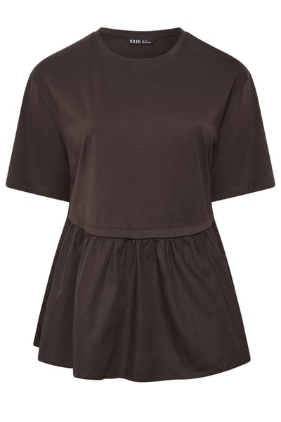 Yours Clothing Chocoladebruin Poplin Tshirt Size 42