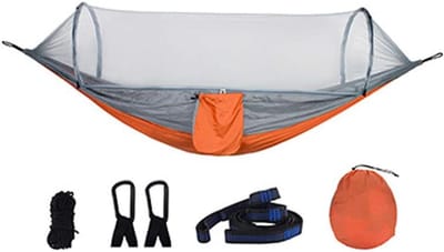 Grote Camping Hangmat - Reis Bed - Buiten Ontspannen - Met Geïntegreerd Klamboe - 270x140 cm - Oranje