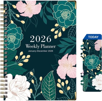 Planner Agenda - Wekelijkse en Maandelijkse Organizer - Hardcover Kalender met Maandtabjes en Binnenvak - Elastische Sluiting en Dubbel Spiraal - Premium Papier voor Balpen - Voor Werk en Studie - A5 (15x21 cm) - Juli 2026 tot juni 2027-1 Stuk