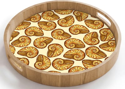 Dienblad rond 40x40 cm - Schootdienblad hout - Kust - Zee - Schelp - Goud - Borrelplank rechthoek - Plateau houten dienbladen