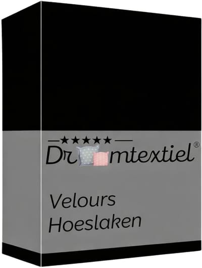 Droomtextiel Velours Hoeslaken Zwart - 90x200 cm