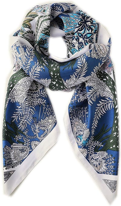 Dames Sjaal – Halsdoek – Blauwe Bloemen – Hoofddoek – 90 x 90 cm