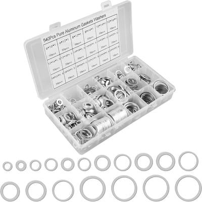 Dailygoods - Aluminium afdichtingsringen - Sluitringen set - Assortiment met 540 stuks - Diverse maten - Platte afdichtingen - Geschikt voor klussen -...