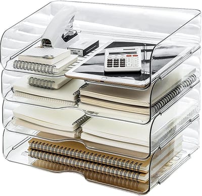 Bureau-organizer, pennenhouder, 5 vakken, bureau-tafelorganizer met lade, multifunctioneel voor pennen, kantoor, thuis, school (transparant)