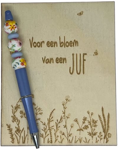 Kralenpen JUF | BLAUW | bloem | jij bent de beste | coolste meester | topjuf | einde schooljaar | cadeau | cadeautje juf | cadeautje meester | meester