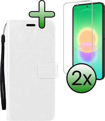 Hoesje Met 2x Screenprotector - Geschikt voor Samsung Galaxy A27 - Luxe Pasjeshouder - Bookcase Portemonee - Flip Case - Kunstleer Book Case - Flipcase Hoes - Book Cover - Walletcase - Portemonneehoes - Wit