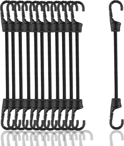 Spanbanden met Haken - Elastische Koorden - Bagage Vervoeren - Scheurvast Materiaal - 12 Stuks - Zwart