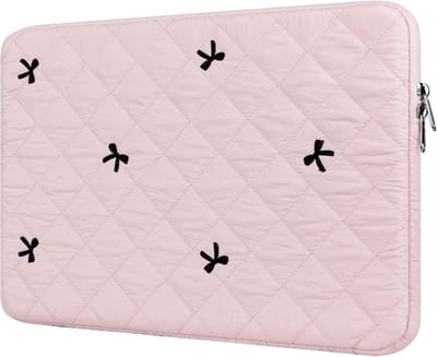 KZQ Laptophoes - Stevige laptophoes met geborduurde strik - Stijlvol en praktisch - Geschikt voor 15-inch laptops - Ideaal voor school, werk en dagelijks gebruik - Lichtroze