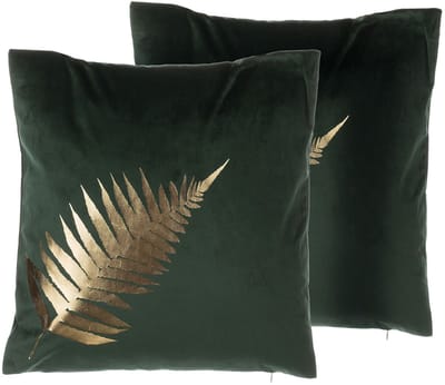 FERN - Sierkussen set van 2 - Donkergroen - 45 x 45 cm - Fluweel